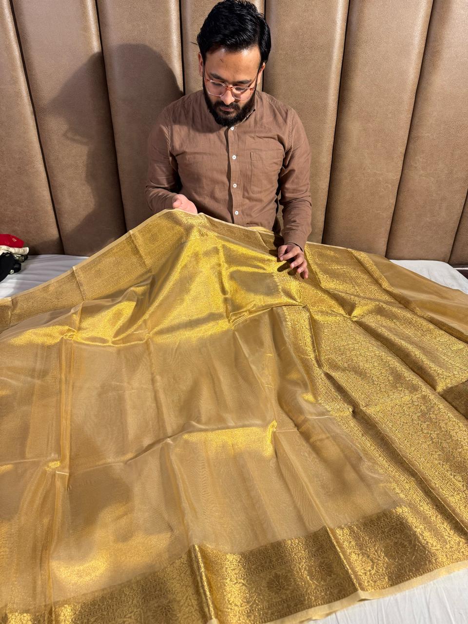 Premium Golden Tissue Silk Banarasi Saree