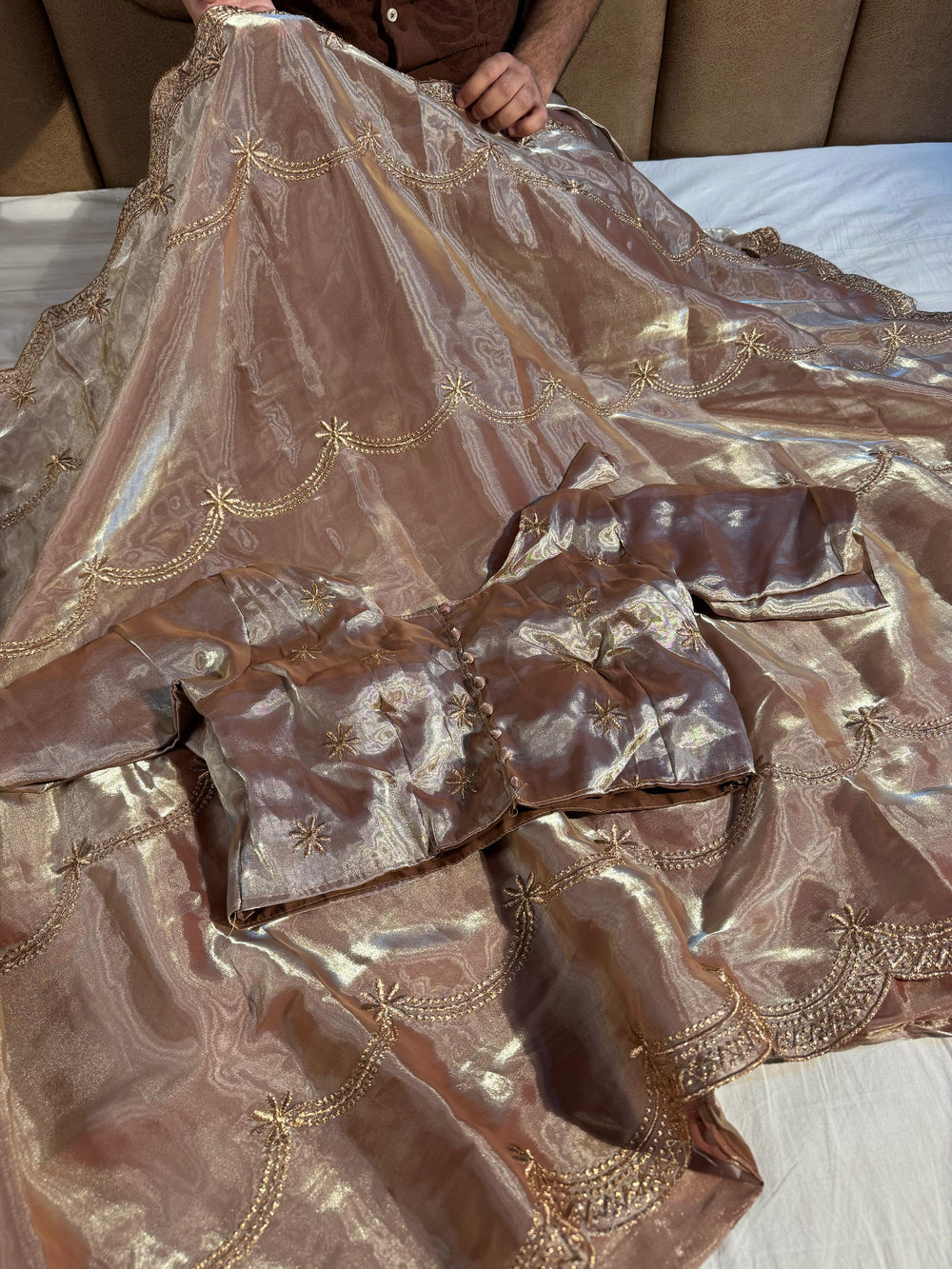 Premium Shimmery Tissue Silk Saree with Lace Work