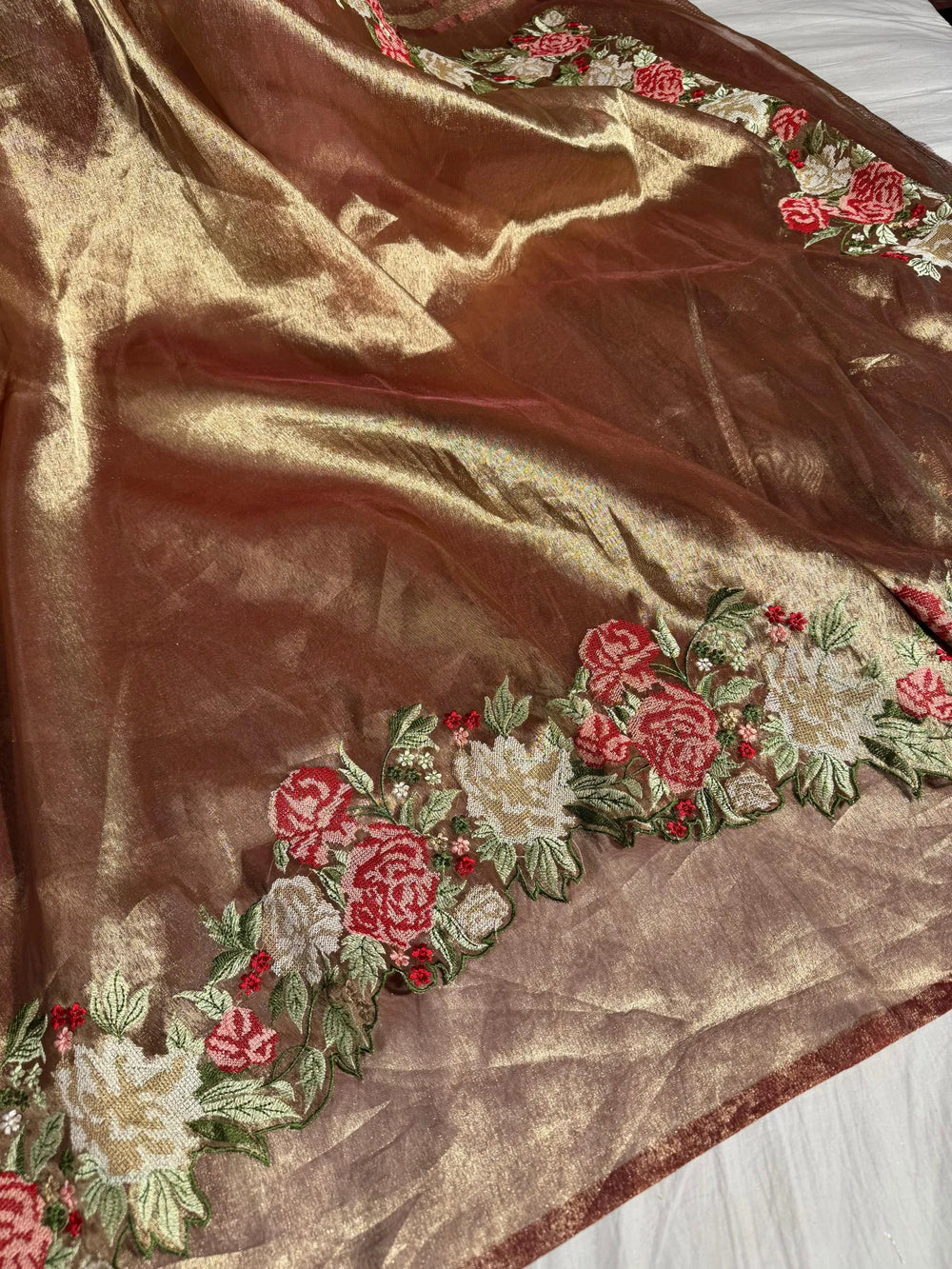 Premium banarasi crochet work tissue silk saree with scaleup border