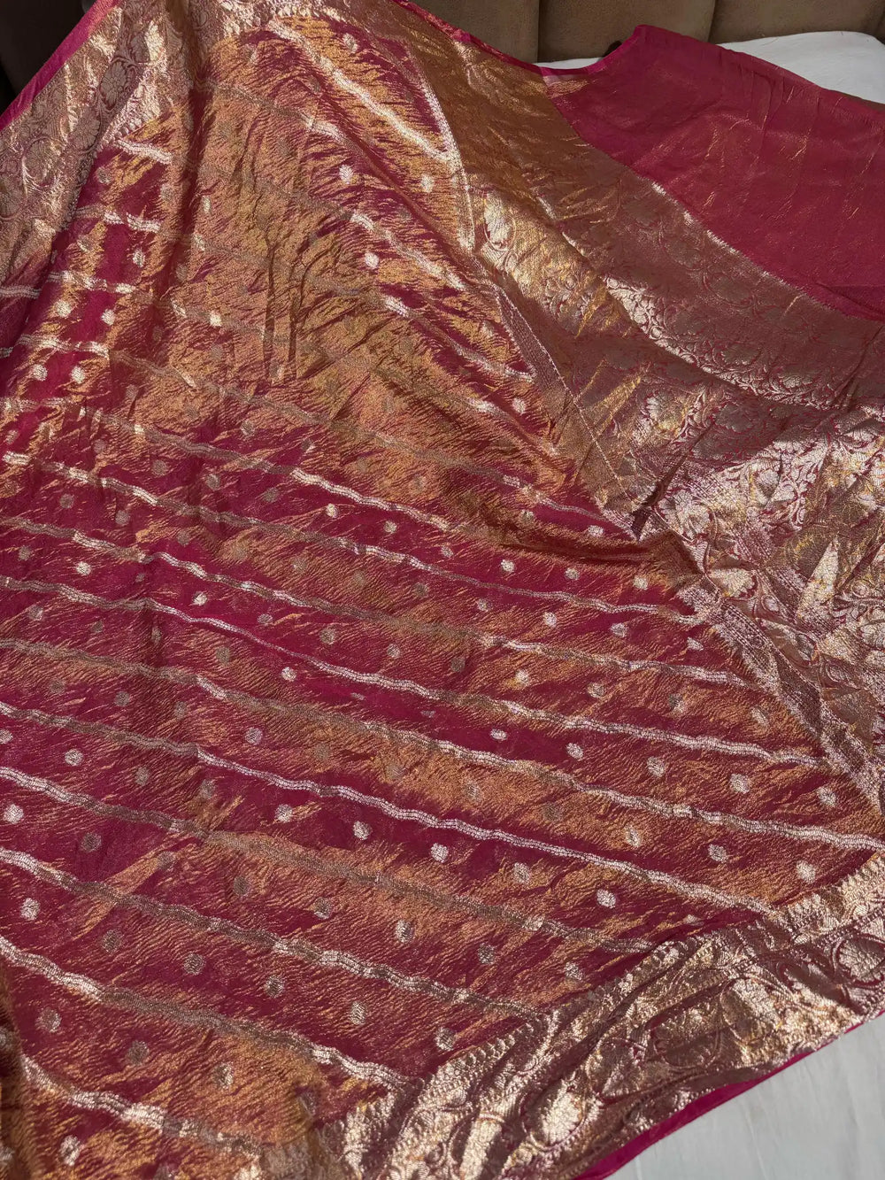Premium banarasi crush tissue silk saree with rich pallu and blouse