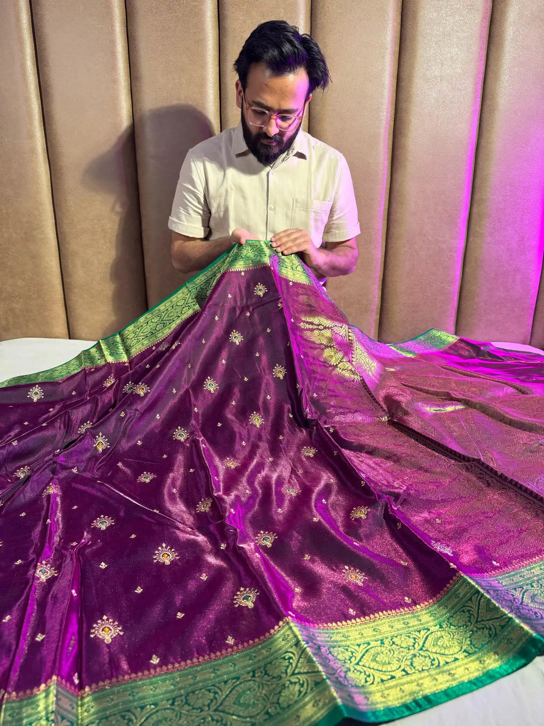 Premium banarasi satin katan silk saree with embroidery work and contrast rich pallu