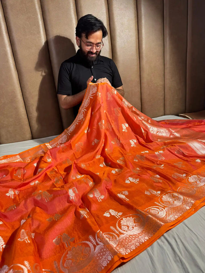 Premium banarasi tissue georgette saree with rich pallu and blouse