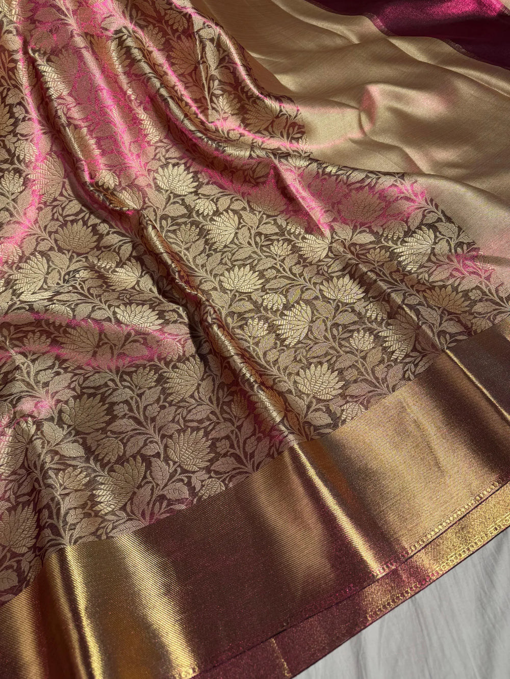 Premium banarasi tissue silk with resham embossed work & rich pallu