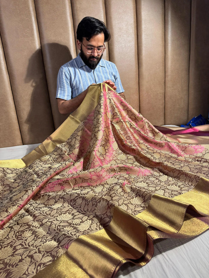 Premium banarasi tissue silk with resham embossed work & rich pallu