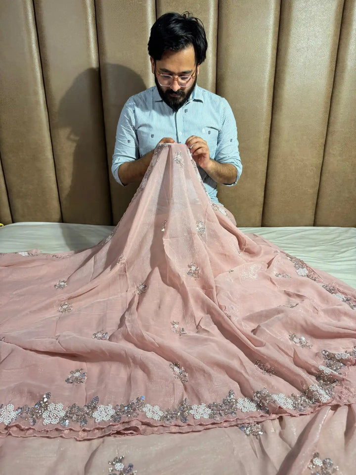 Premium handwork limited edition saree with exclusive lightweight dual tone tissue silk saree and complete pallu blouse handwork