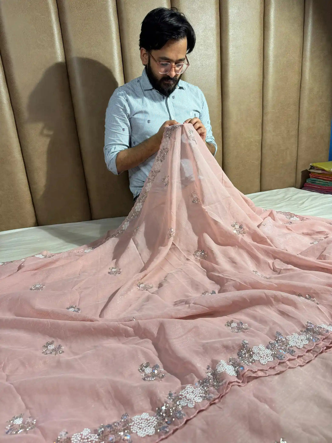 Premium handwork limited edition saree with exclusive lightweight dual tone tissue silk saree and complete pallu blouse handwork