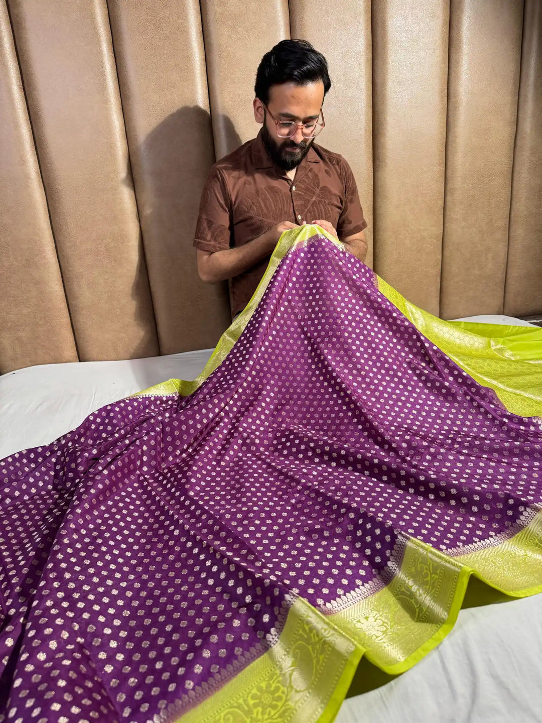 Purple Banarasi Khaddi Buti Georgette Silk Saree with Rich Pallu and Blouse