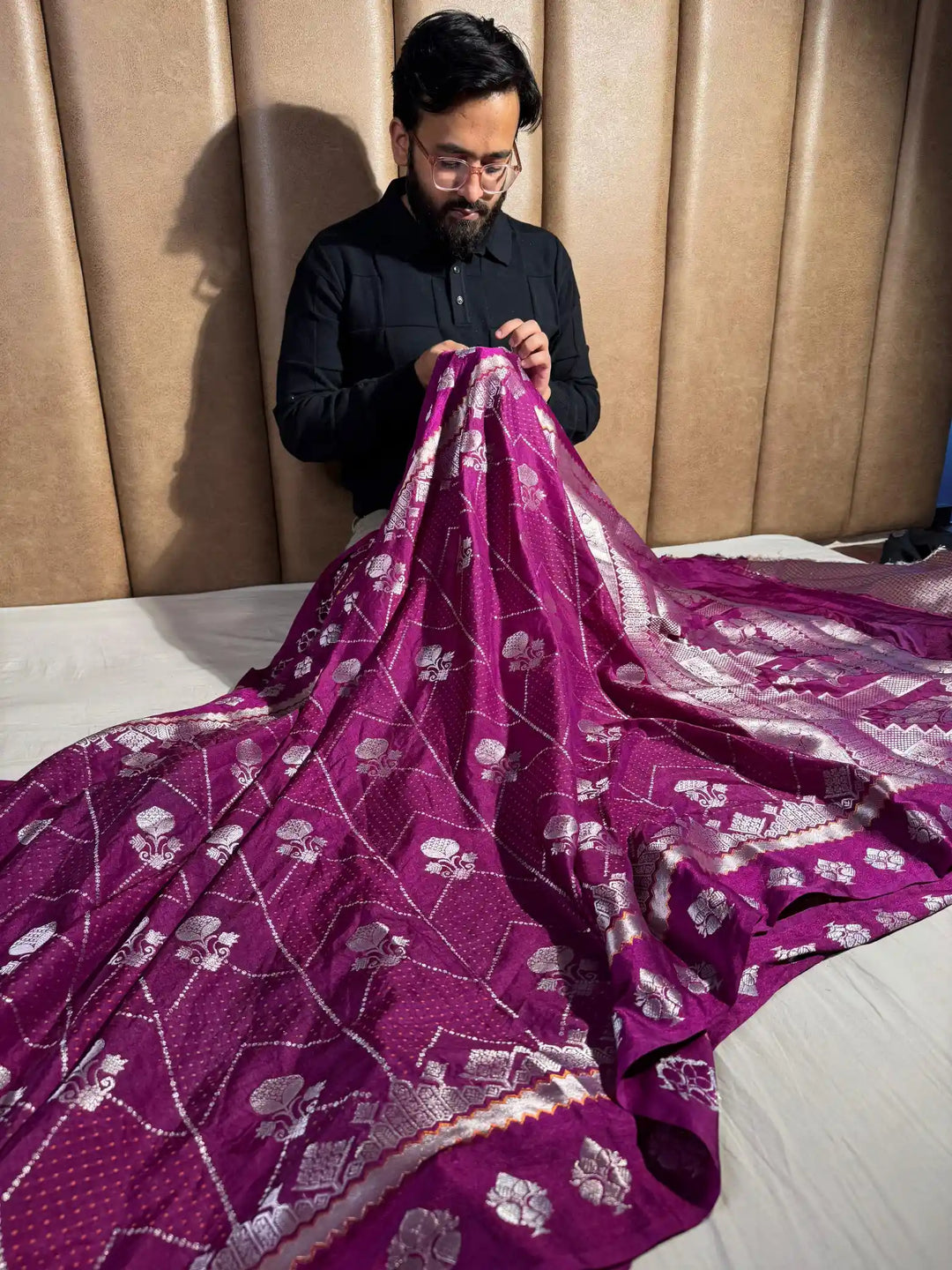 Purple Chiniya Silk Saree with Rich Pallu and Blouse