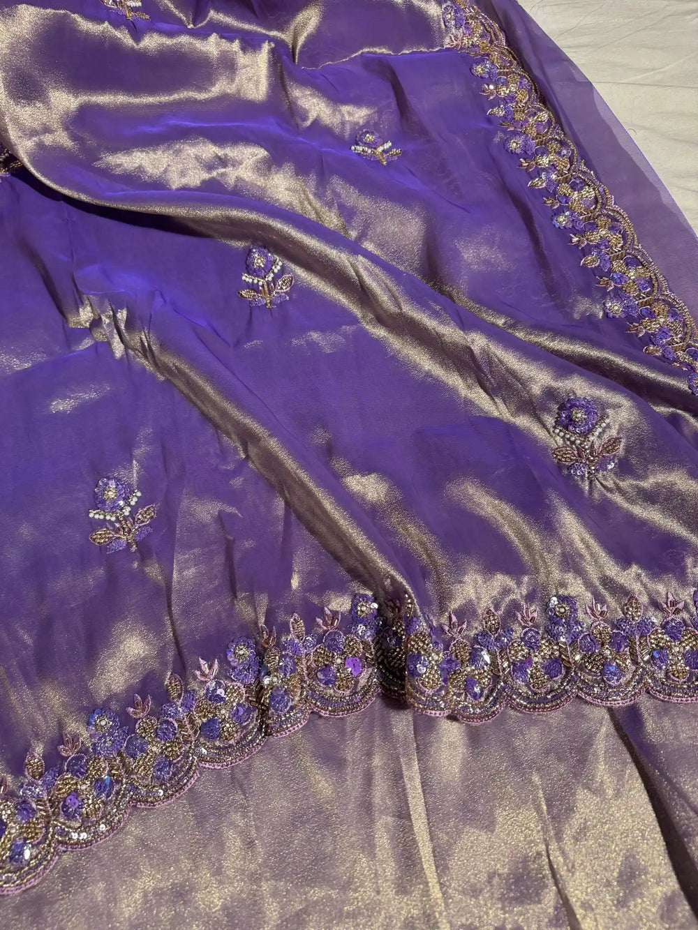 Purple Handwork limited edition saree with exclusive lightweight dual tone tissue silk saree