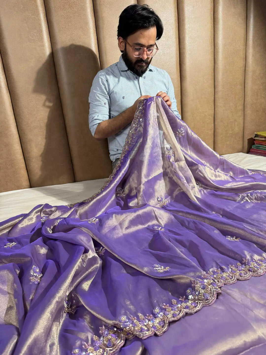 Purple Handwork limited edition saree with exclusive lightweight dual tone tissue silk saree