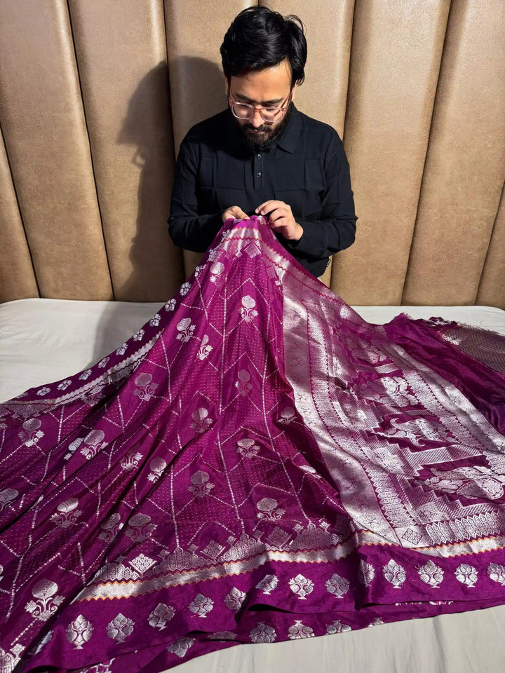Purple Chiniya Silk Traditional Weave Banarasi Saree