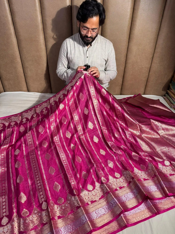 Rani Pink Banarasi Warm Silk Saree with Rich Pallu and Blouse
