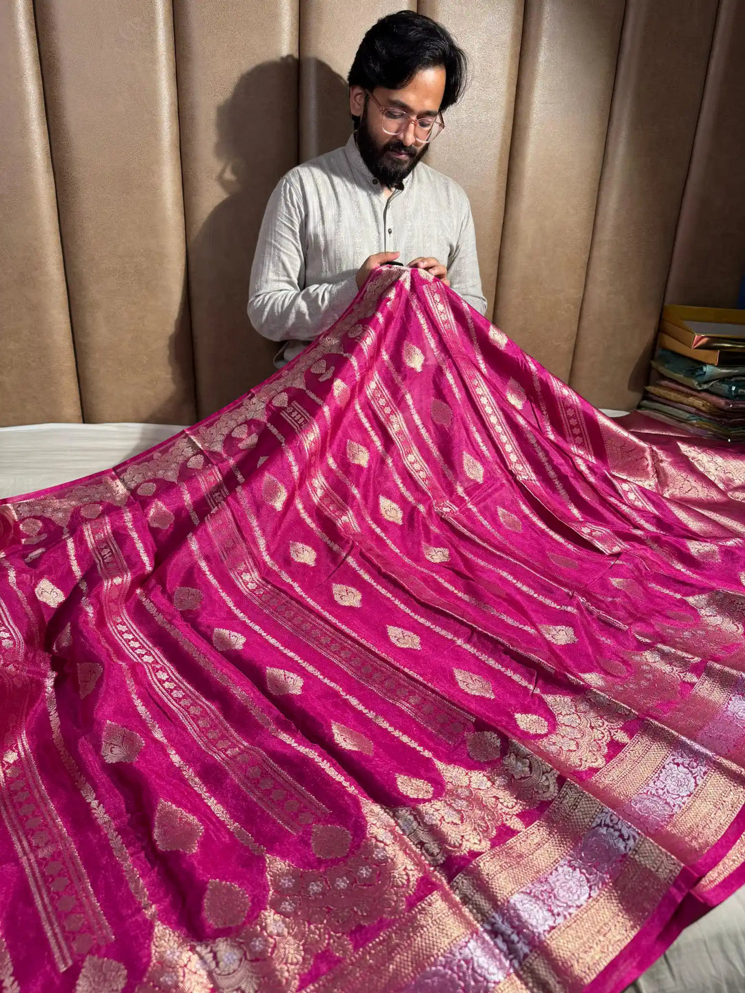 Rani Pink Banarasi Warm Silk Saree with Rich Pallu and Blouse
