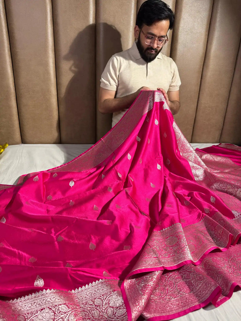 Rani Pink Mashru Katan Silk Banarasi Saree with Rich Pallu and Blouse