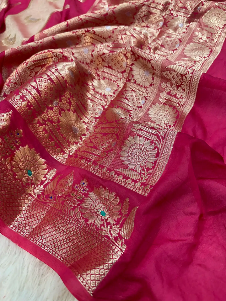 Rani Pink Rare Chinia Tissue Heritage Banarasi Saree