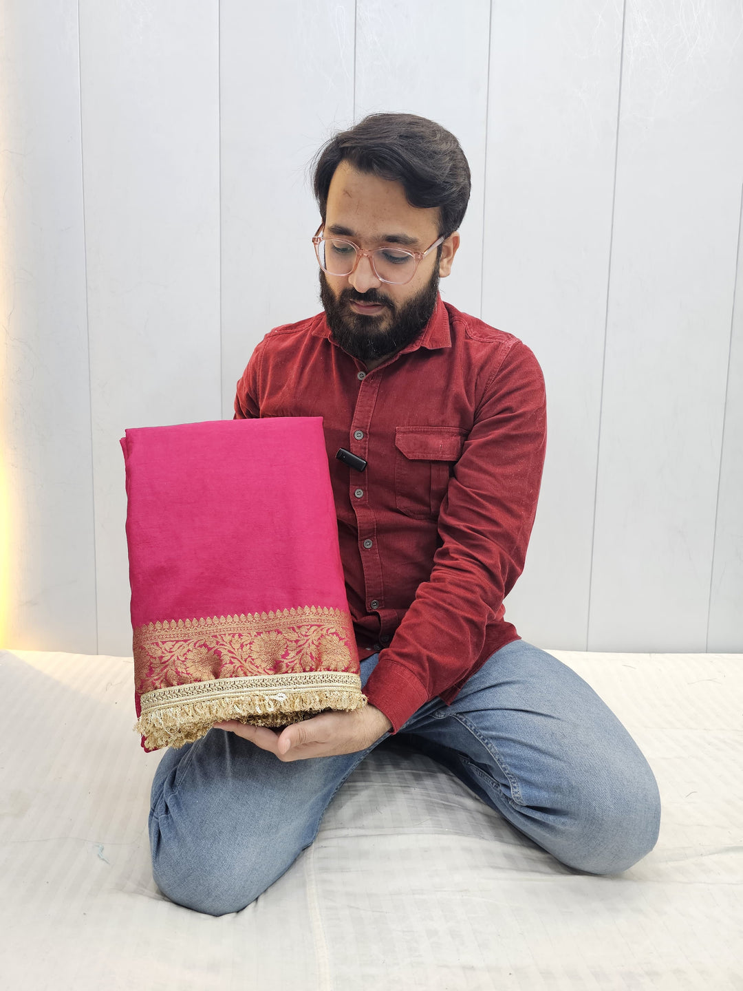 Rani Pink Mysore Silk Saree with Lace Work