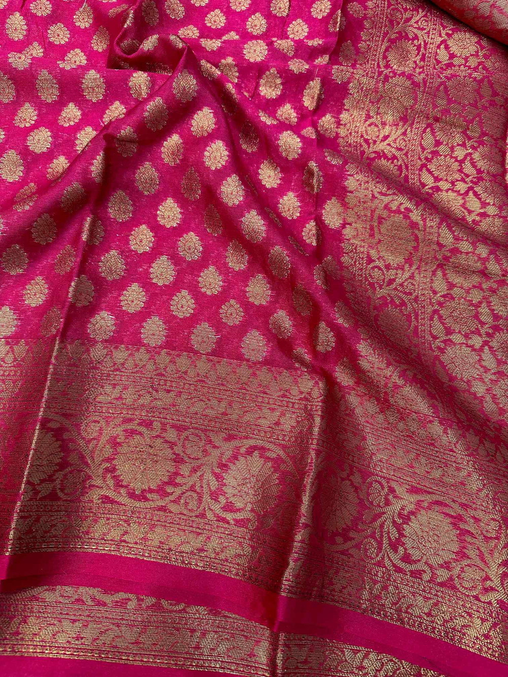Rani Pink Semi Khaddi Georgette Buti Banarasi Saree