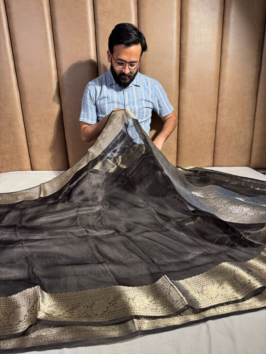 Rare Black Shade Pure Tissue Silk Saree 100% Reshmi Zari