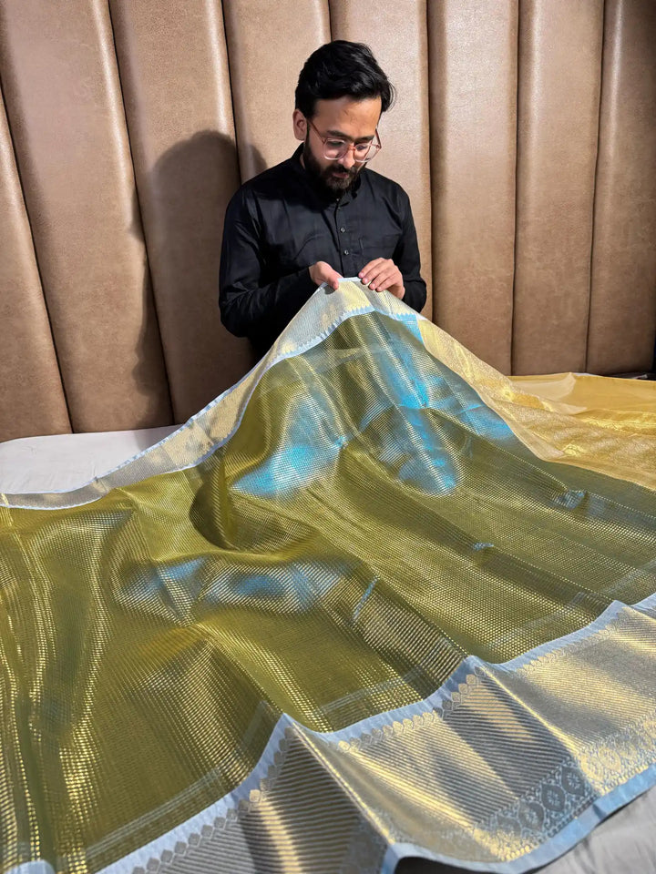 Rare Shade Glass Tissue Silk Banarasi Saree with Dual Tone