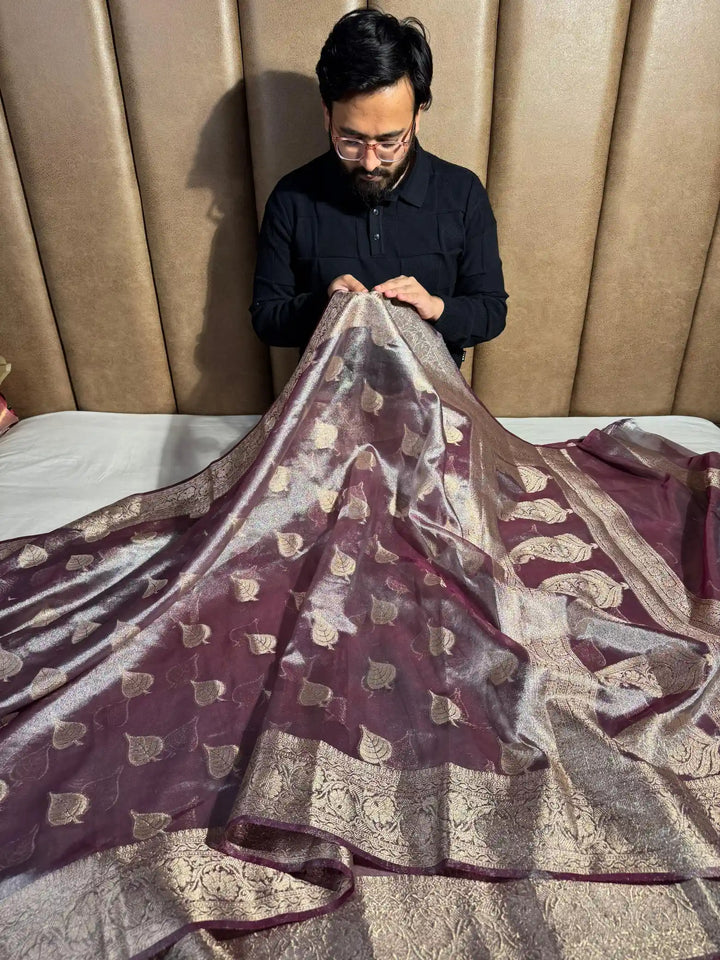 Raspberry Tissue Silk Saree with Rich Pallu and Blouse