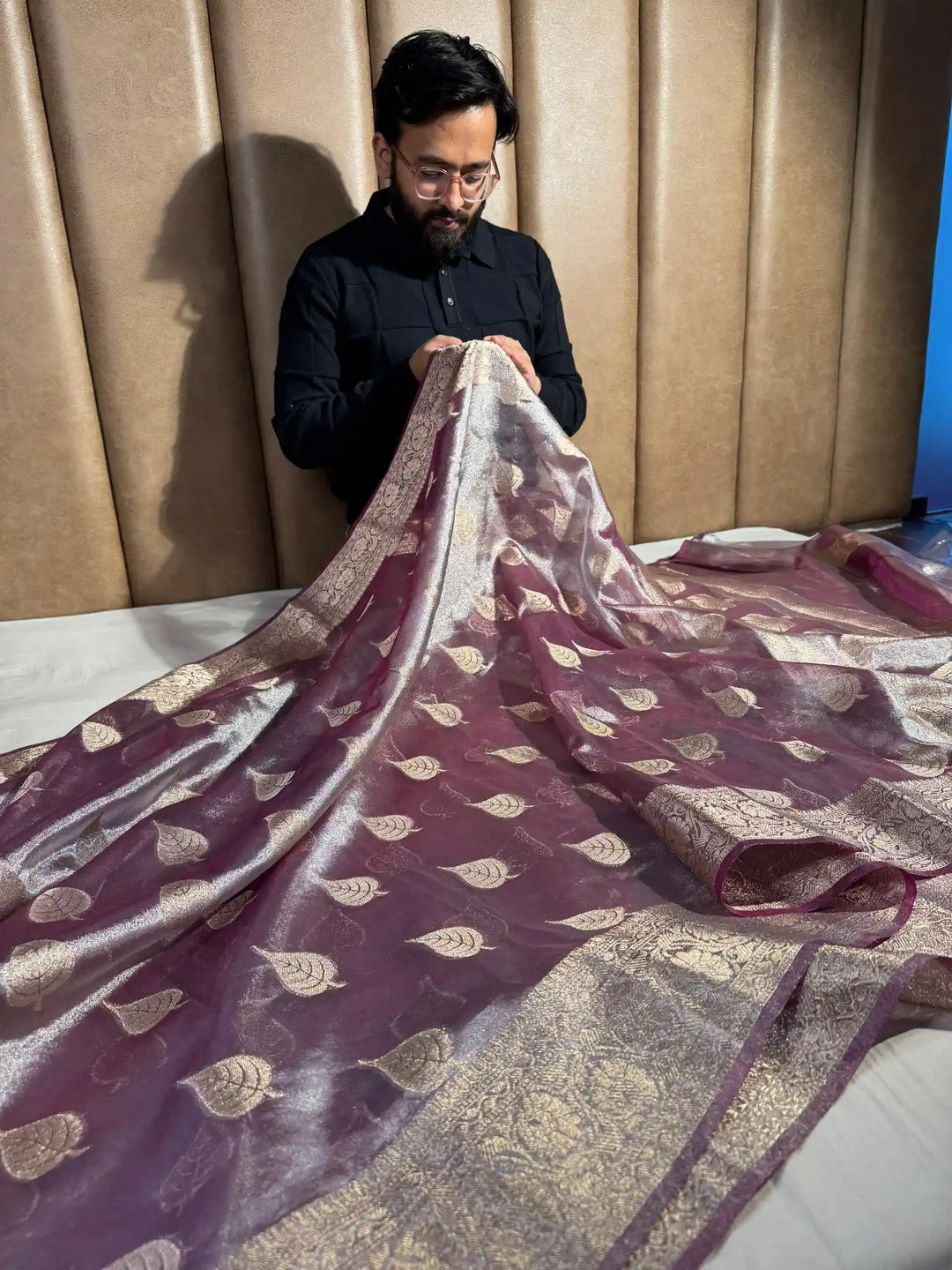 Raspberry Tissue Silk Saree with Rich Pallu and Blouse