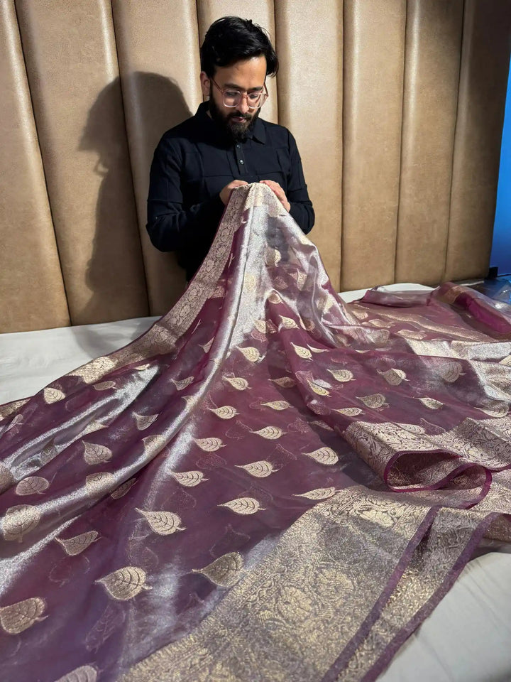 Raspberry Tissue Silk Saree with Rich Pallu and Blouse