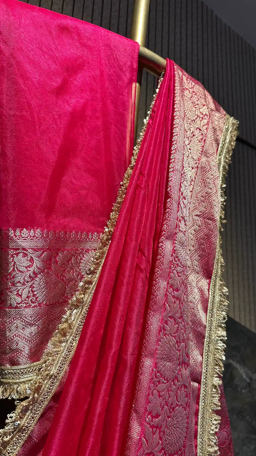 Ready To Wear Rani Pink Kora Organza Designer Banarasi Saree