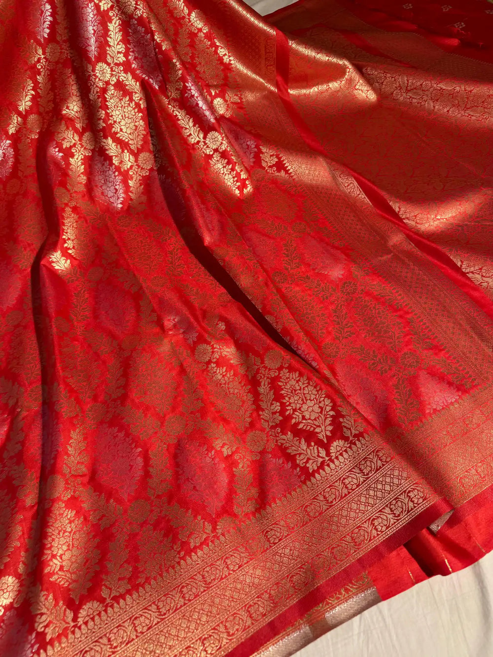 Red Nita Ambani Mam Inspired Katan Silk Saree with Rich Pallu and Blouse