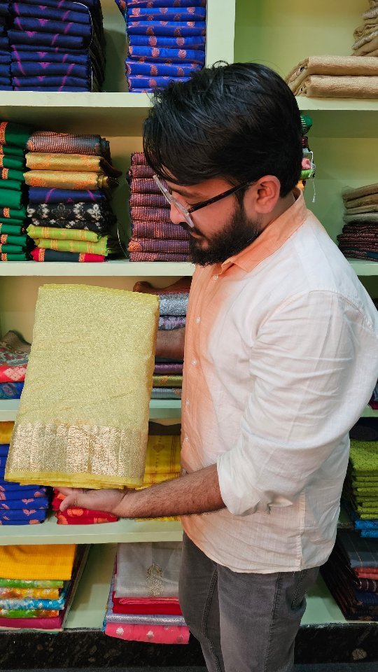 Light Yellow Crush Tissue Silk Banarasi Saree