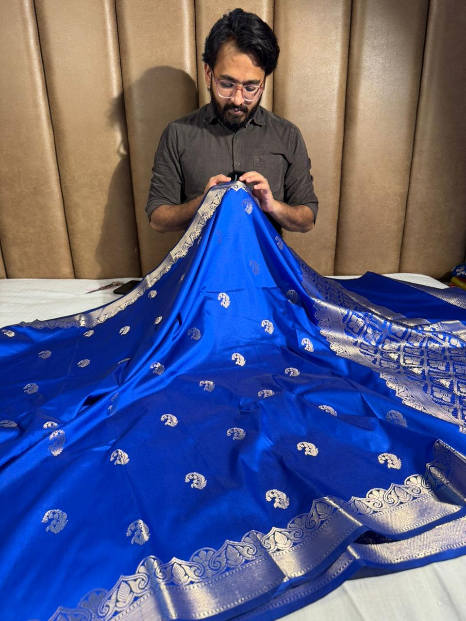 Royal Blue Banarasi Semi Katan Silk Saree with Rich Pallu and Blouse