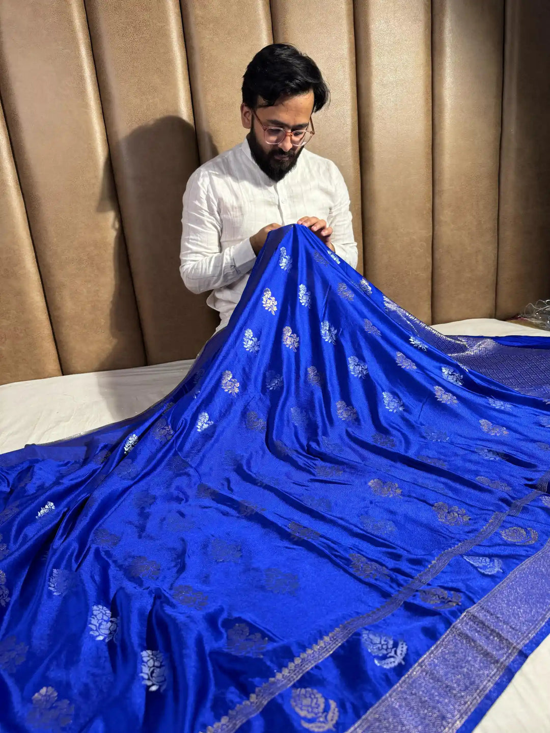 Royal Blue Mashru Katan Silk Saree with Rich Pallu and Blouse