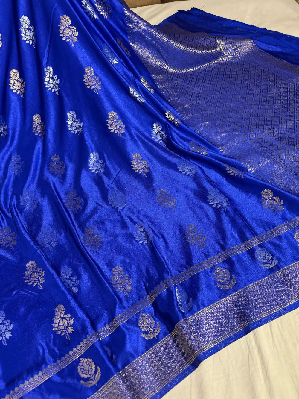 Royal Blue Mashru Katan Silk Saree with Rich Pallu and Blouse
