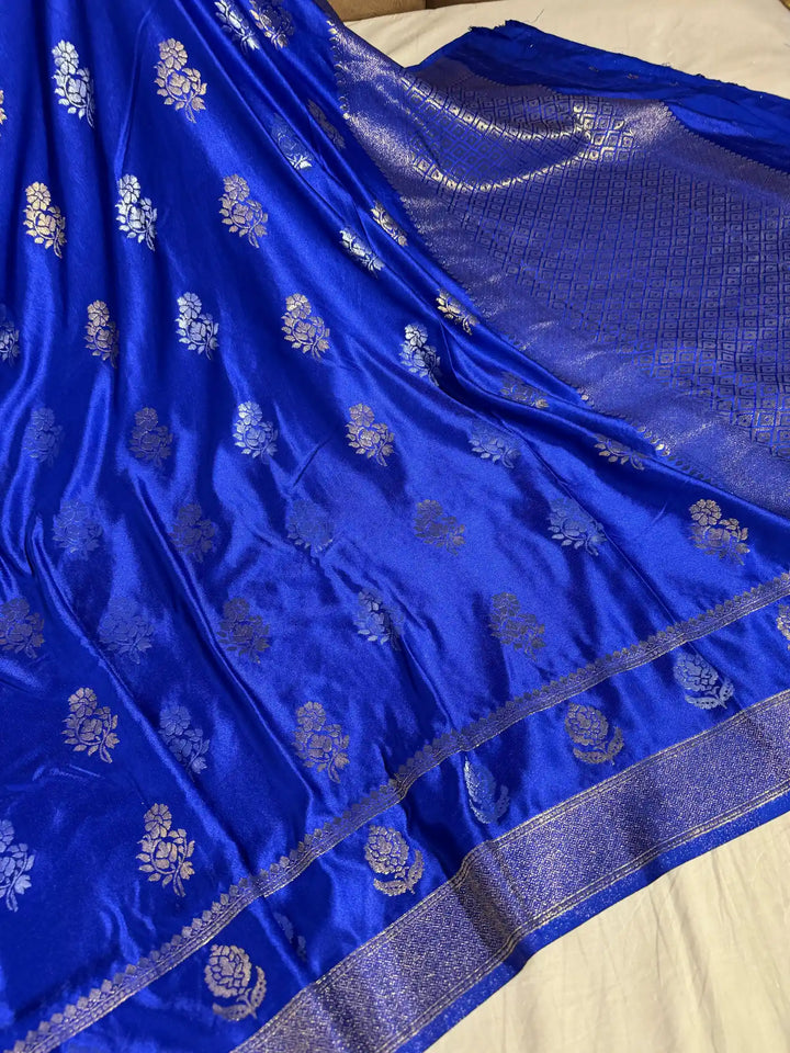 Royal Blue Mashru Katan Silk Saree with Rich Pallu and Blouse