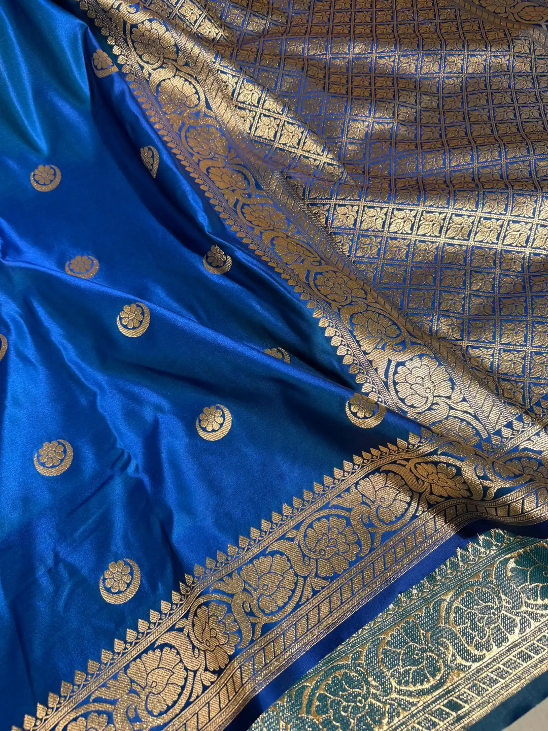 Royal Blue Satin Silk Saree with Rich Texture Design and Classical Pallu