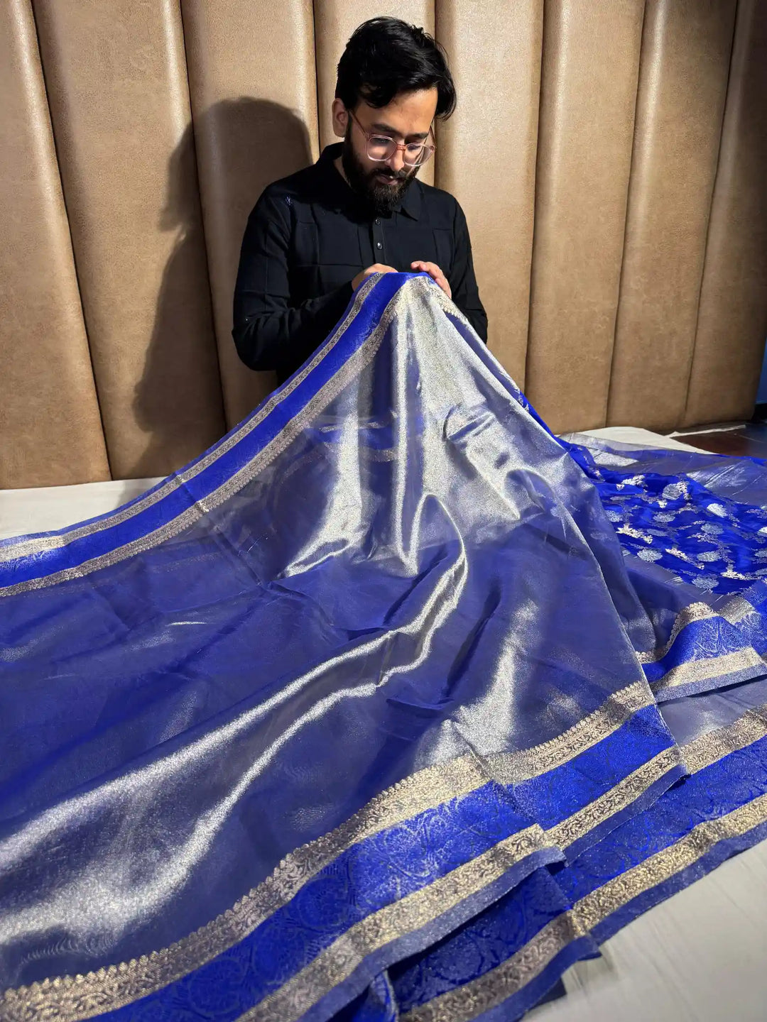 Royal Blue Tissue Silk Saree with Rich Pallu and Blouse