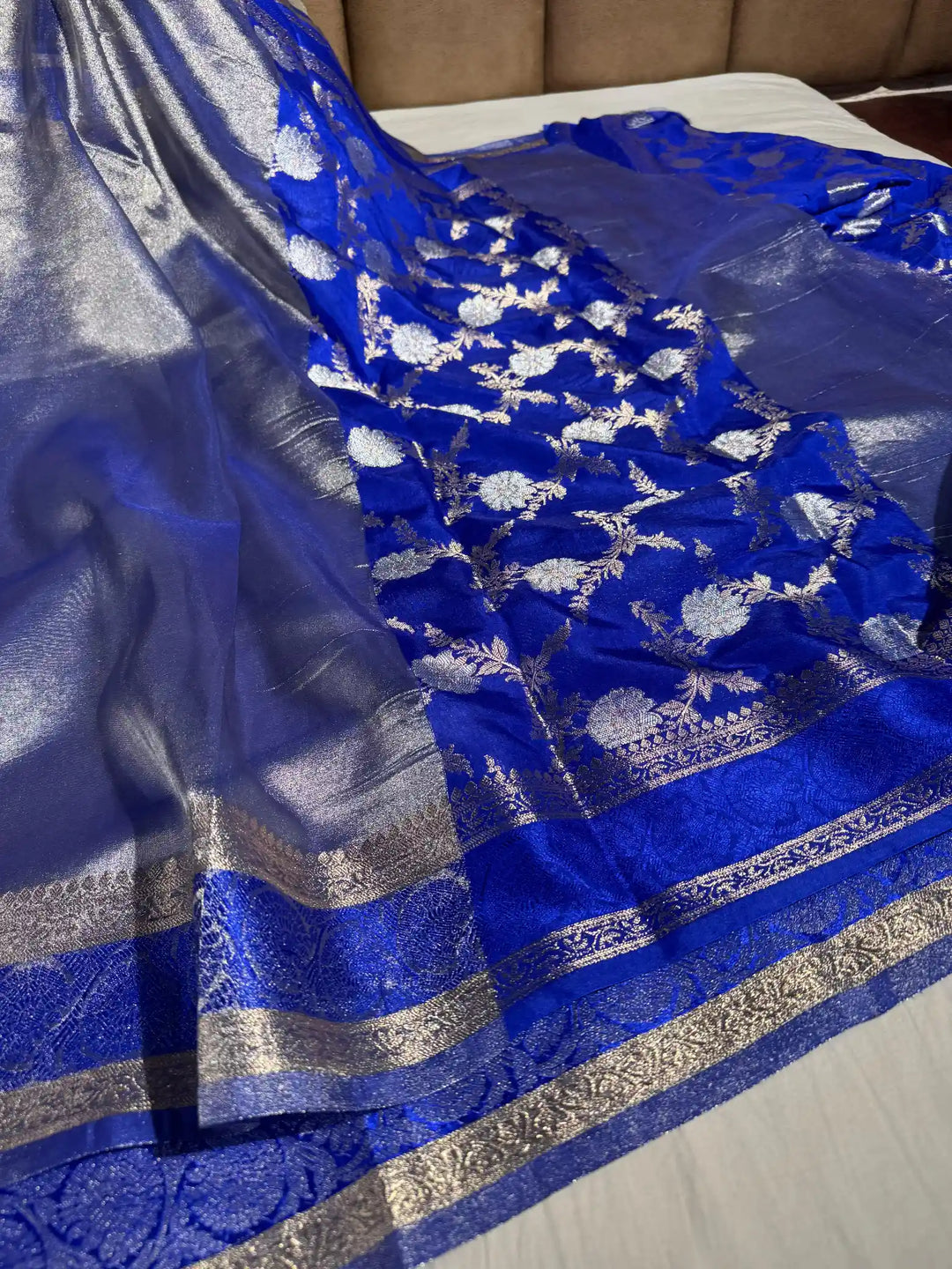 Royal Blue Tissue Silk Saree with Rich Pallu and Blouse