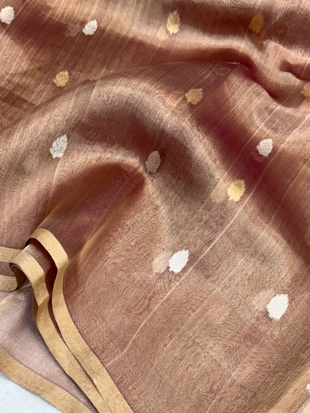 Rusted Brown Handwoven Pure Tissue Silk Saree