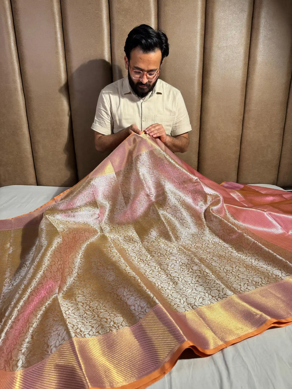 Sai Pallavi inspired premium kanjivaram tissue silk saree with rich pallu and blouse Rs