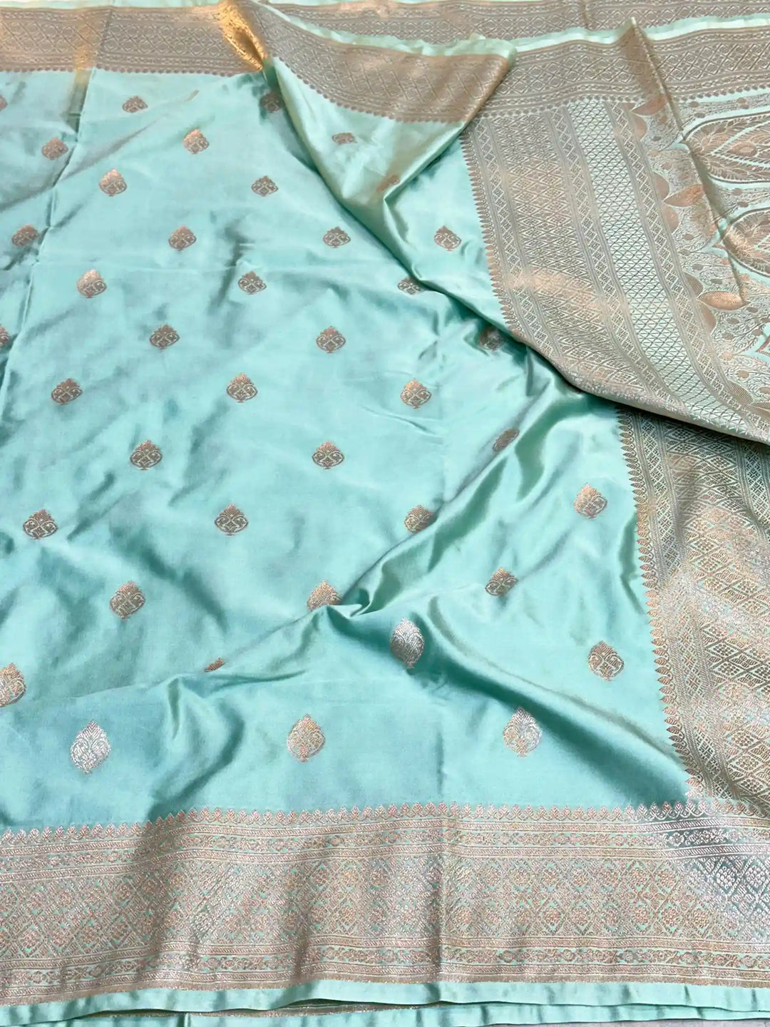 Sea Green Premium Mashru Katan Saree