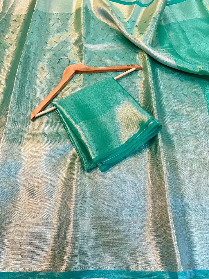 Sea Green Kanjivaram Tissue Silk Zari Embossed Saree