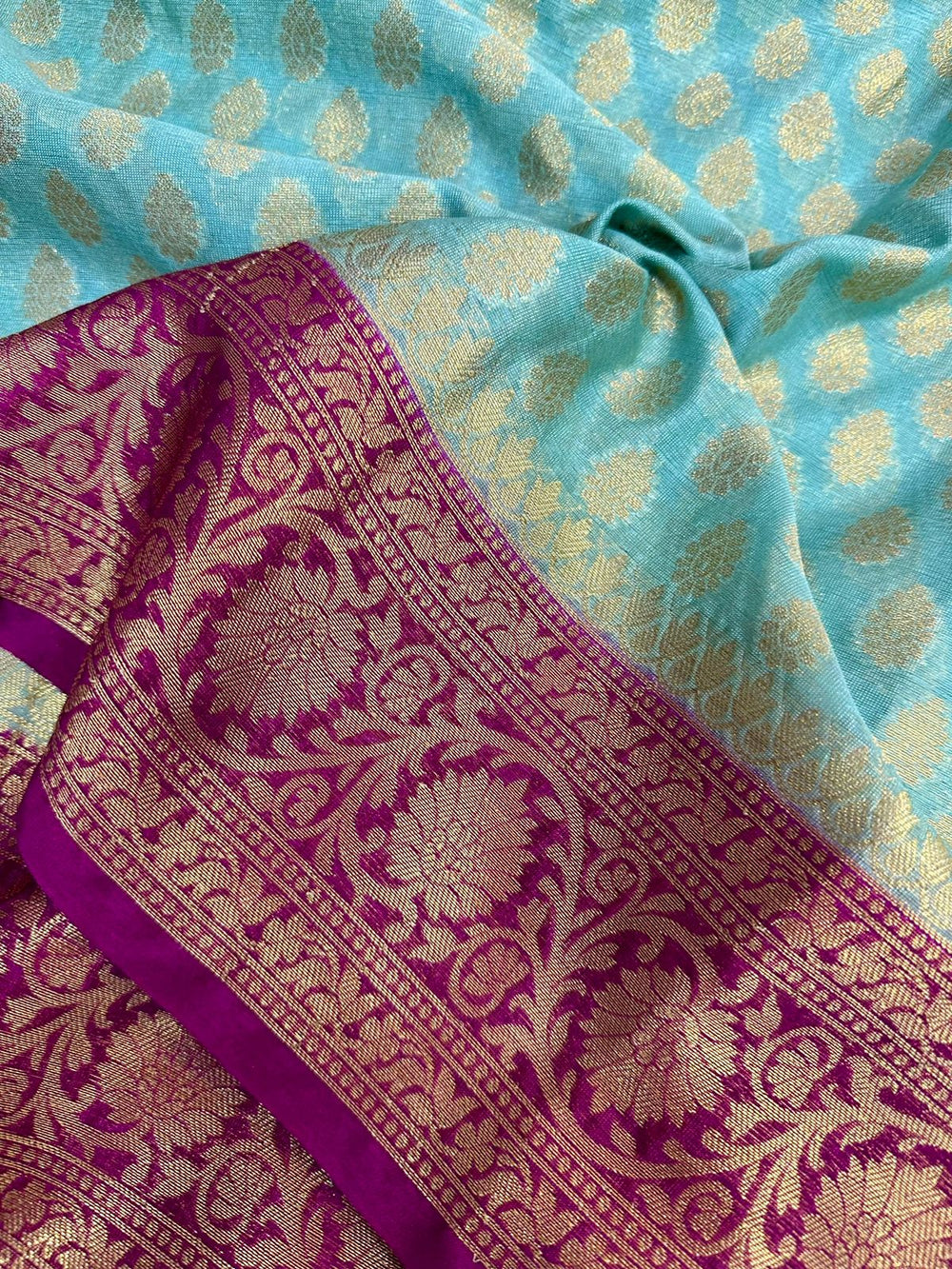 Sea Green Semi Georgette Khaddi Buti Banarasi Saree