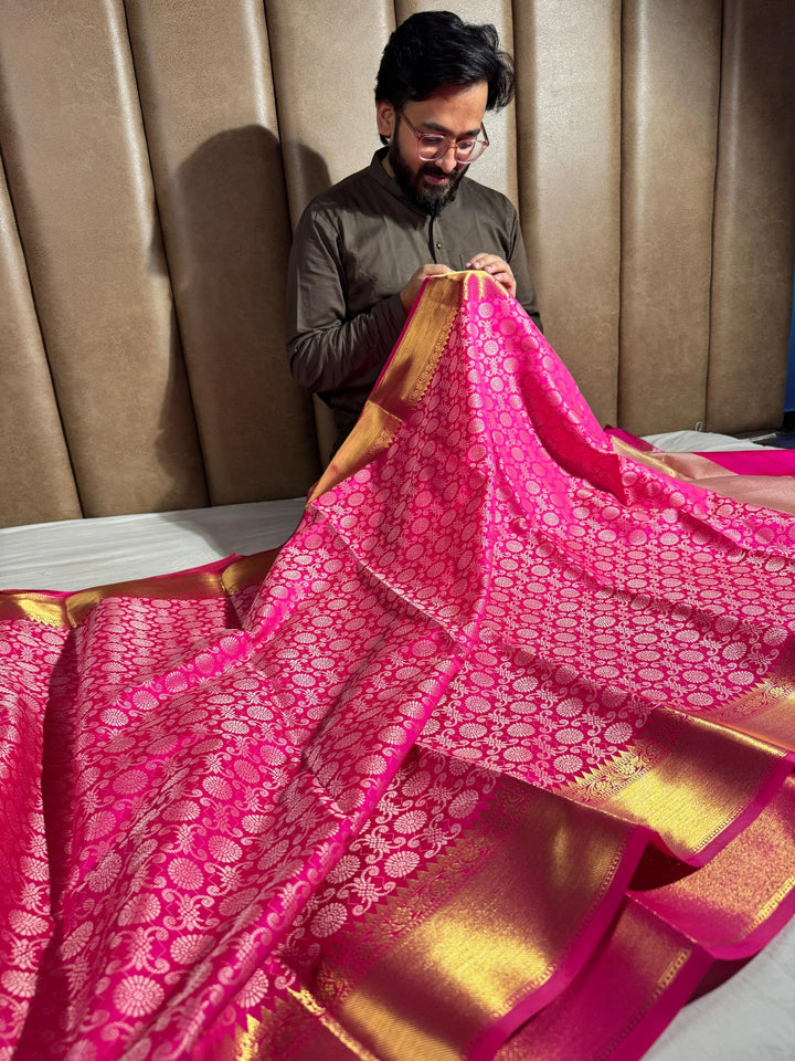 Shruti Hasan ma'am inspired pink dharmavarm pattu saree with rich pallu and blouse