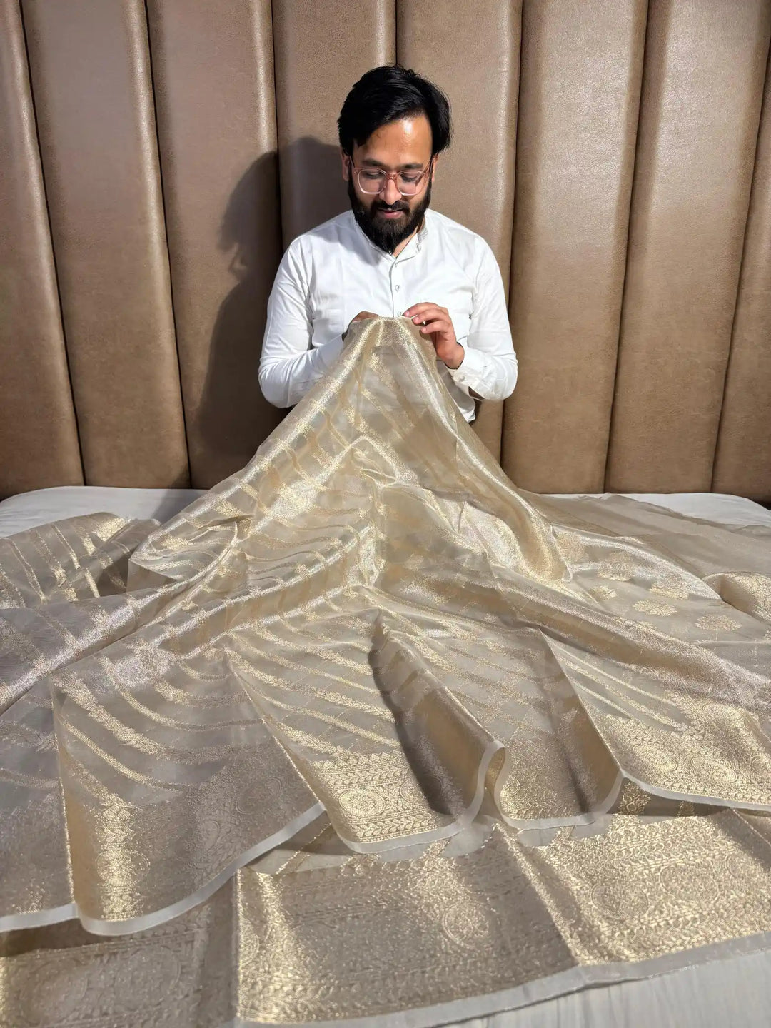 Silver Fairytale Tissue Silk saree with rich pallu and blouse