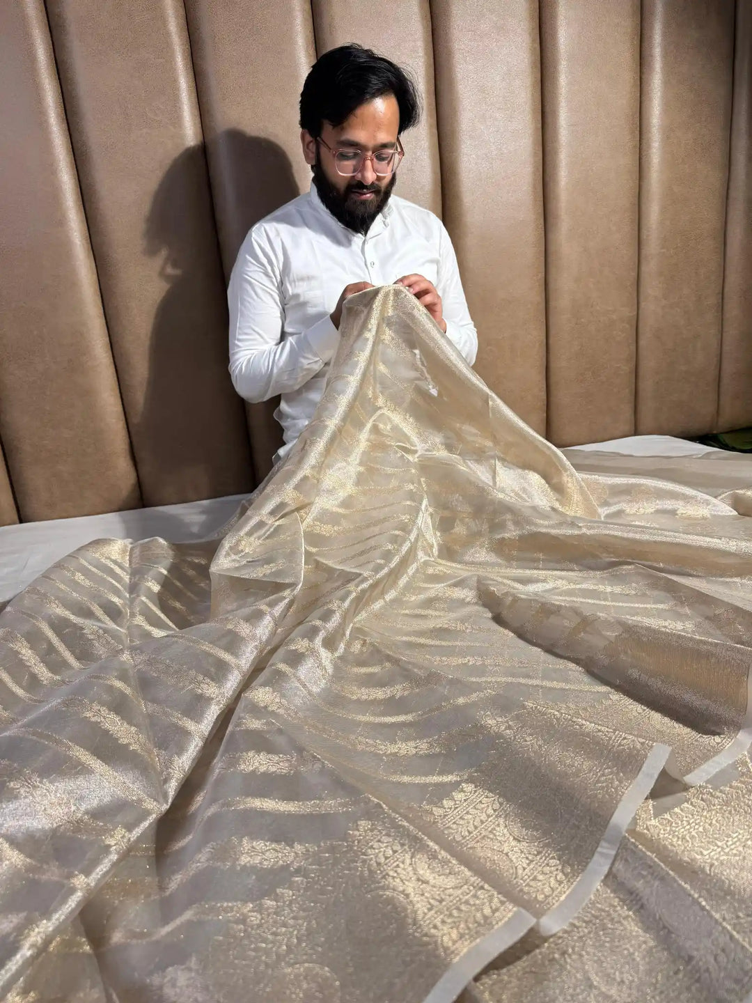 Silver Fairytale Tissue Silk saree with rich pallu and blouse
