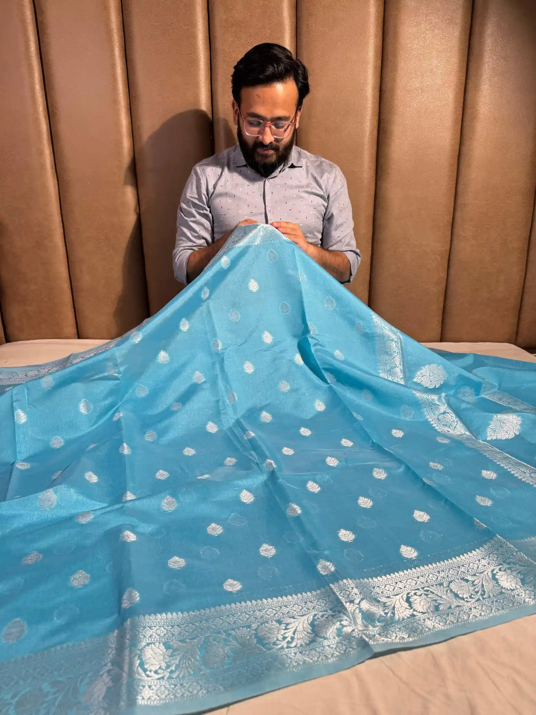 Sky Blue Colour Soft Silk Khaddi Buti Banarasi Saree