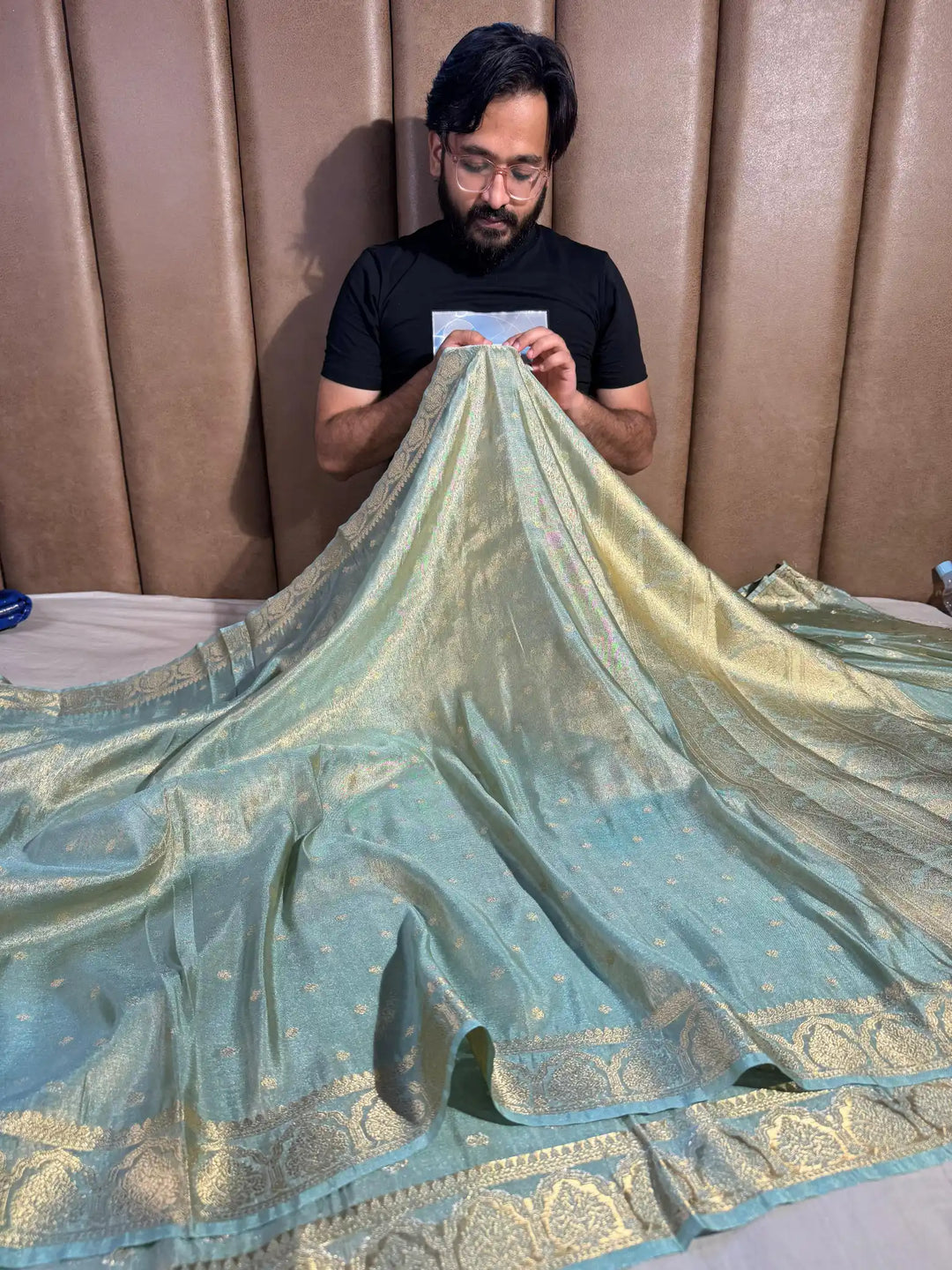 Sky Blue Soft Luxurious Tissue Silk Saree with Rich Pallu and Blouse