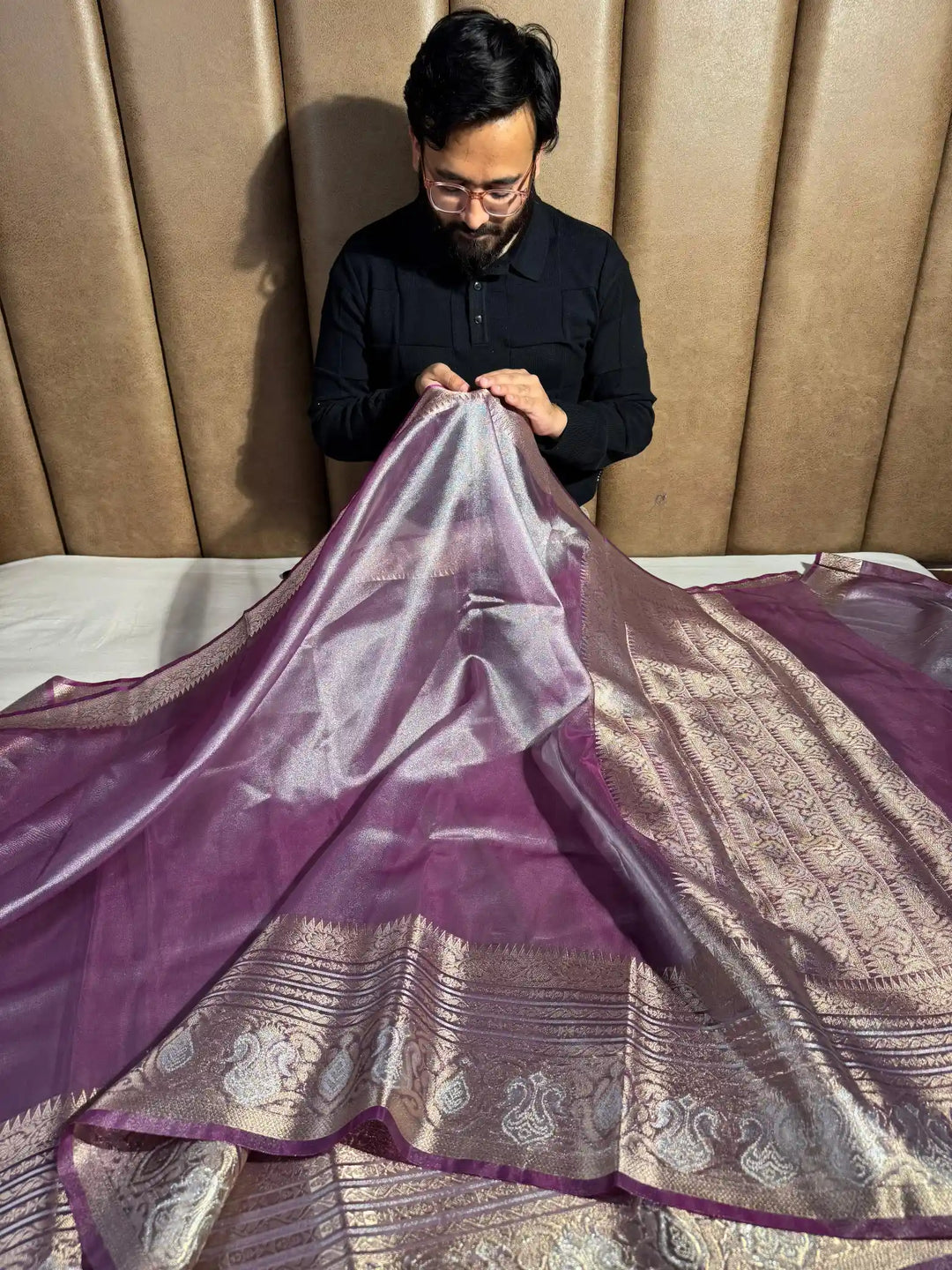 Subtle Lavender Tissue Silk Saree with Rich Pallu and Blouse