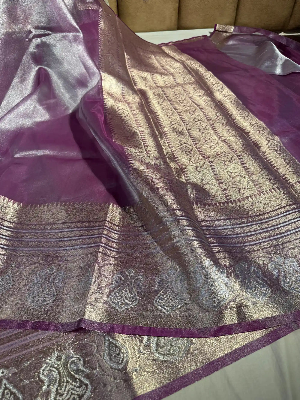 Subtle Lavender Tissue Silk Saree with Rich Pallu and Blouse