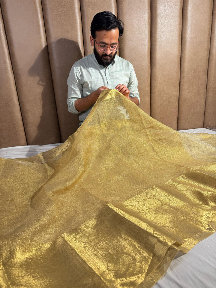 Tissue Kota Crush Saree with Zari Pallu