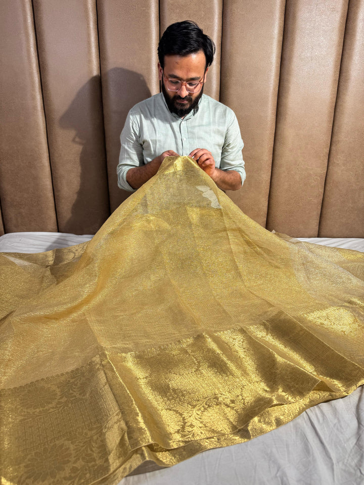 Tissue Kota Crush Saree with Zari Pallu